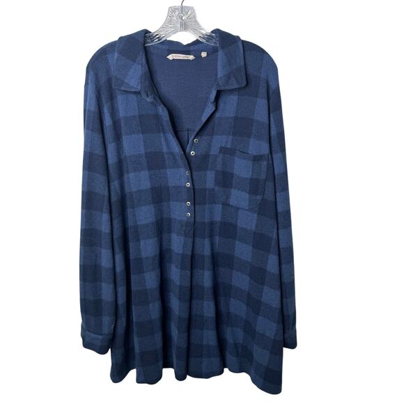 Soft Surroundings 3X Blue Buffalo Check Tunic Top Long Sleeve Cozy Knit - Picture 1 of 8